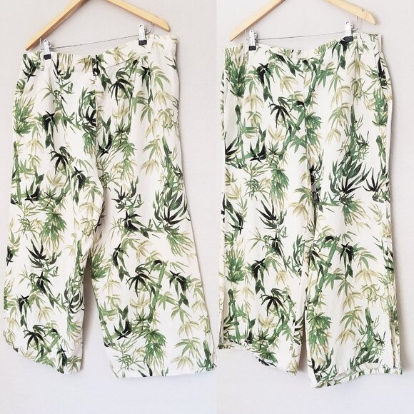 J. Jill Barley Palm Print Linen Blend Wide Leg Crop Pant Plus 2X Tropical Bamboo - Picture 8 of 13